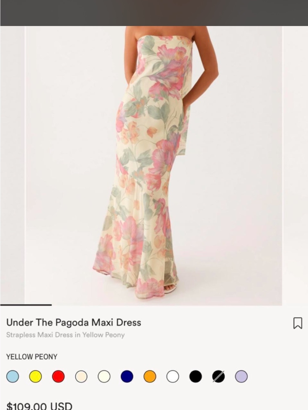 Peppermayo Strapless Yellow Peony Floral Maxi Dress